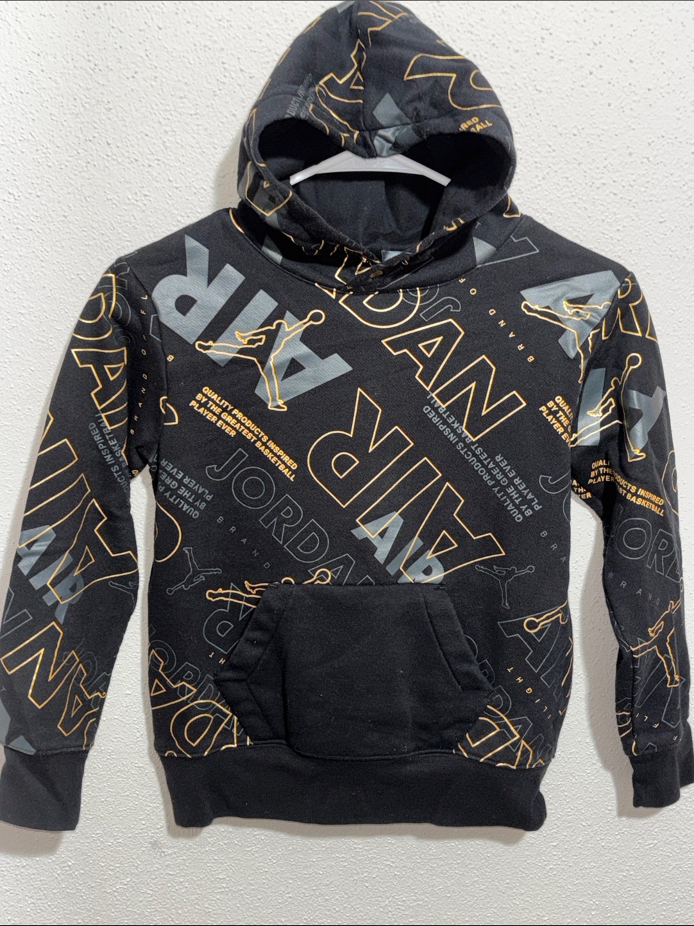 Jordan - Youth Black Hoodie with Gold All-Over Print (size small)